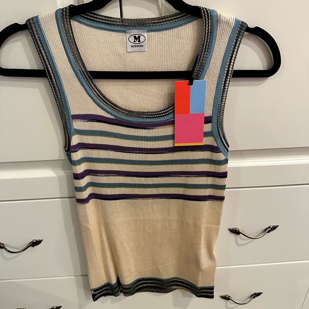 Missoni Tan and Black Ribbed Fitted Tank Top